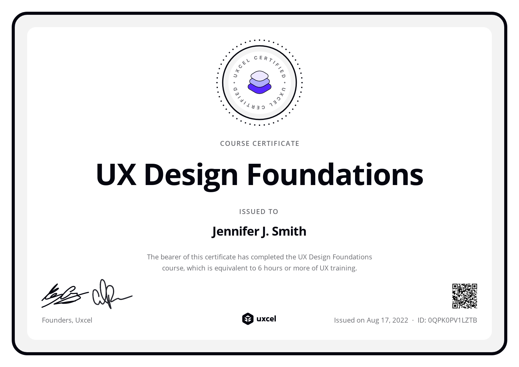 Jennifer J. Smith's certificate